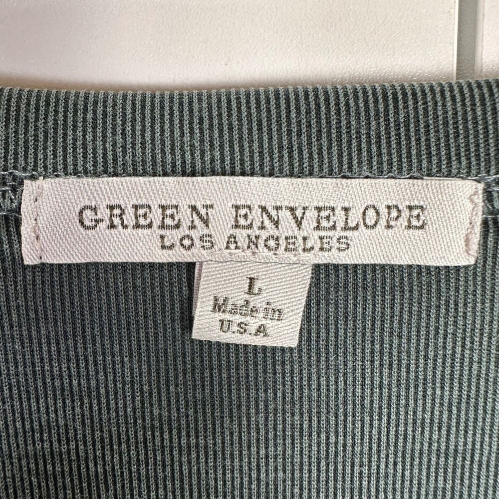 Green Envelope Los Angeles Womens Lg V Neck Top Ruched Sleeve Casual Blouse‎ - Picture 3 of 3